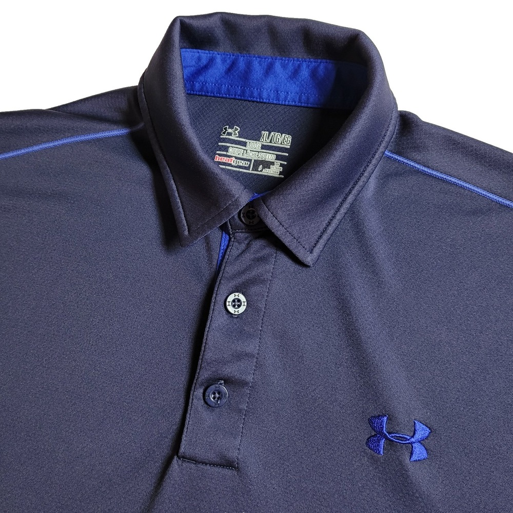 Under Armour Mens XL HeatGear Navy Blue Polo Shirt Short Sleeve Sporty Golf